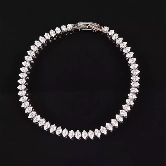 NEW “7 MARQUISE OVAL SQUARE CUT LUXURY S925 STERLING SILVER TENNIS BRACELET - Picture 3 of 5